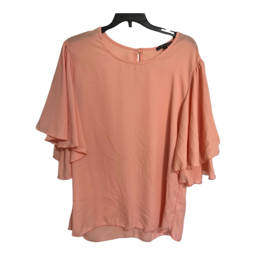 Peach Flutter Sleeve Blouse L Sheer Lightweight Boho Romantic Top